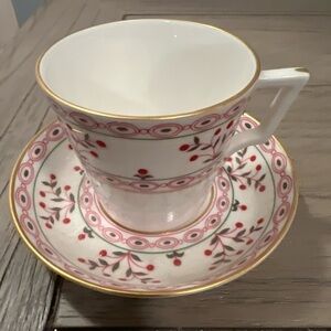 Elegant Gold-Trimmed Pink and Red Teacup Set